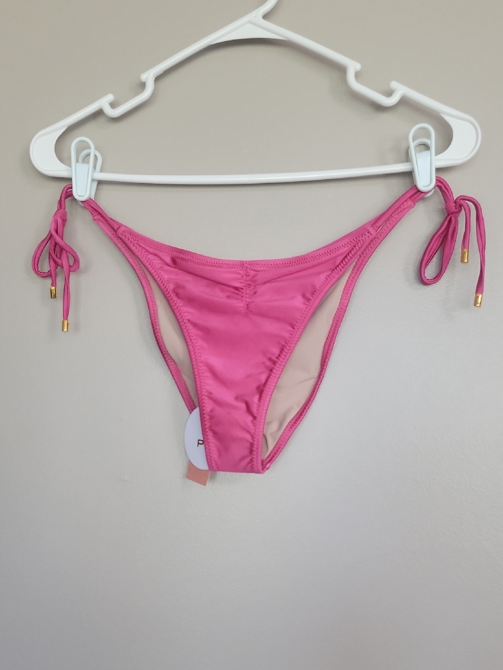 PQ Swim Metallic Pink Side Tie Bikini Swimsuit Bottoms Size S  NWT